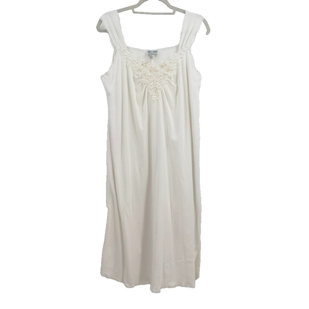 VTG Delta Burke Womens Nightgown 2X Ivory Lace Beaded Cottagecore Sleep